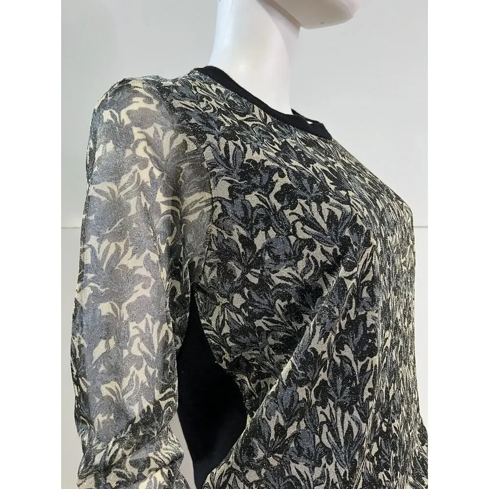 Tory Burch Black Gold Shimmer Sheer Sleeve Pullover Sweater Size M